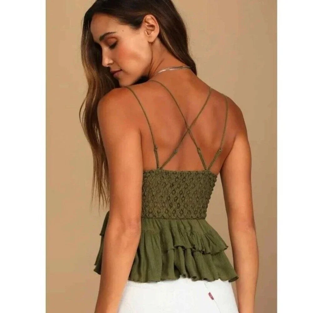 Free‎ People Adela Cami Olive Green Tank Top Size M  Lace NWT  Party Cami - Picture 5 of 12